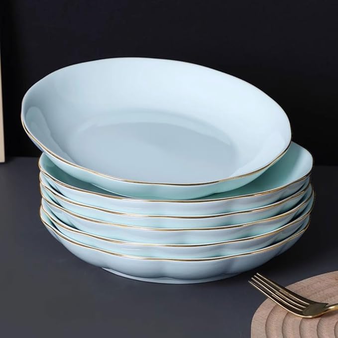 SONGCHAO Party Supplies Light Luxury Gold-rimmed Celadon Plate, Household Ceramic Plate, Creative Pumpkin Plate, Chinese Fruit Plate, Salad Plate Party Plates (Color : A, Size : 4pcs)