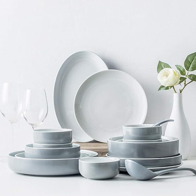 36 Pieces of Ceramic Tableware Set for 8 Persons, Including Plate/Bowl Set/Spoon, Used for Home Decoration Kitchen and Catering Supplies, size