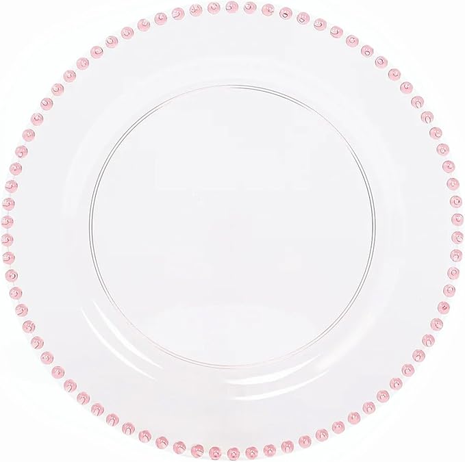 Efavormart 10 Pack Transparent Blush Plastic Dinner Plates with Beaded Rim, Round Disposable Party Plates - 10"