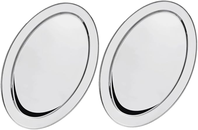 Soro Essentials- 21" x 14" Stainless Steel Oval Serving Platter 7mm Thickness Set of 2- Heavy Weight Serving Tray Party Food Display Tray Ideal for Serving Appetizer Charcuterie Food Snack Dessert