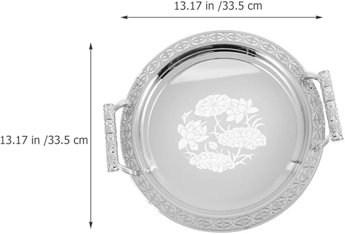 Zerodeko European Style Round Pattern Serving Tray 13.18 Inch Fruit Plate Snack Holder for Home Kitchen Dining Entertaining