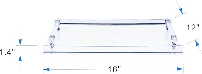 Acrylic Serving Tray, Breakfast Tray with Acrylic Handles, Decorative for Coffee Table & Kitchen, 16x12x2 inch
