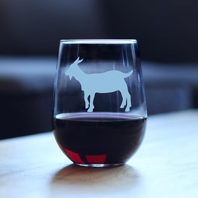 Custom Goat Personalized Stemless Wine Glass - Farm Animal Themed Decor and Gifts for Goat Lovers - Large 17 Oz - Customized Wine Glass Gift