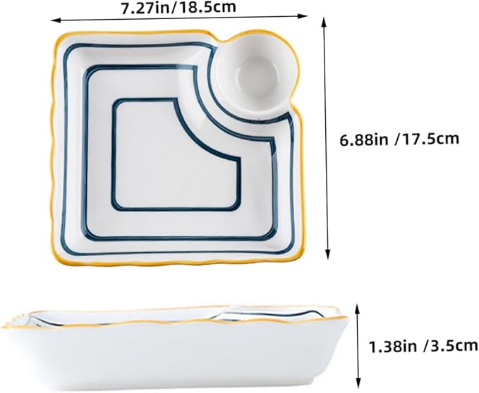 Zerodeko 2pcs Dumpling Serving Plate with Sauce Divider Japanese Style Food Platter for Noodles Sushi and Appetizers for Home and Restaurant Use