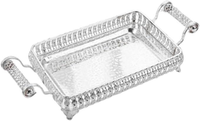 Portable Serving Tray with Handles for Tea and Coffee 45x20cm for Special Occasions, Silver