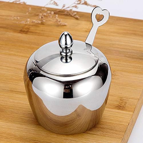 LIZEALUCKY Kitchen Sugar Bowl, 304 Stainless Steel Sugar Bowl with Spoon Home Kitchen Salt Pepper Spice Bowl Spice Drum Small Condiment Container