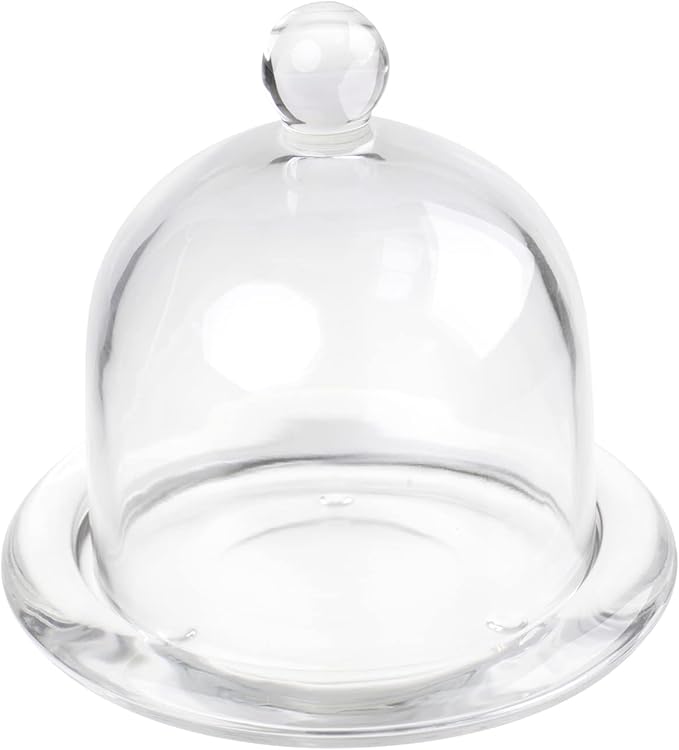 Glass Dessert Dome with Base, Mini Decorative Cake Tray with Glass Dome Cover, Cake Fruit Display Server Tray for Kitchen, Party, Weddings, Appetizer Dessert and Cheese Serving Platter
