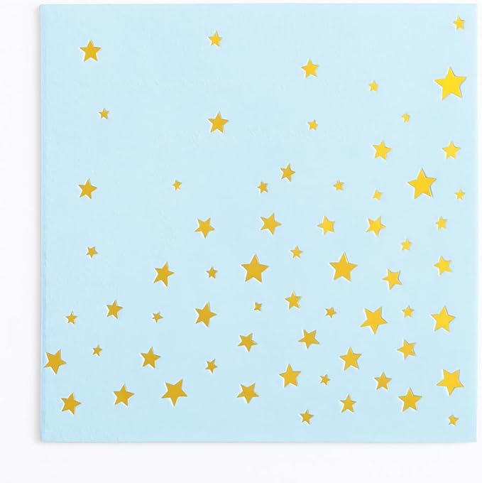 Blue and Gold Cocktail Napkins- 100 Pack 2-Ply Disposable Paper Napkins for Birthday Parties, Baby Showers, Weddings, and Special Events