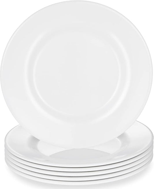 8 Inch White Melamine Plates Flat Bottom Deep Round Dinner Plates Salad and Dessert Plates Lightweight Durable and Easy to Clean,Non Ceramic Disc Pad Set of 6,PYW-8-06