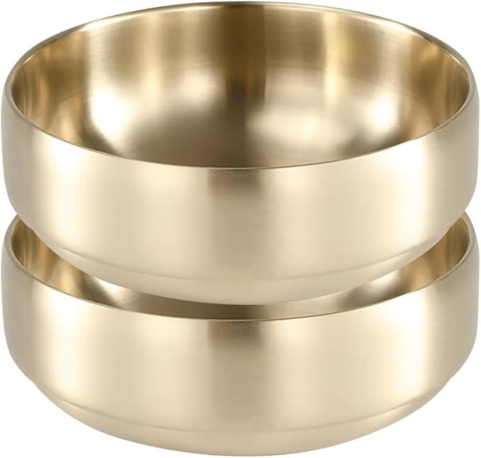 SANQIAHOME 47oz/8.3" Quality Stainless Steel Salad Bowl 2pcs/set – Double-walled Anti-scald, Dishwasher Safe, Large Serving Bowl for Family & Parties Golden, large-capacity soup bowl