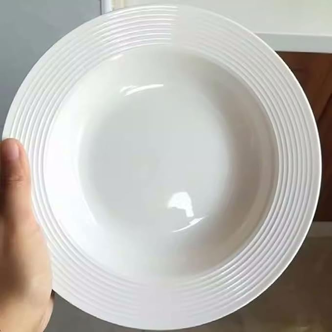 Kitchen Plates Simple Threaded Plate Soup Plate Pasta Western Food Plate Deep Plate Simple Ceramic Household Dish Plate Restaurant Plates