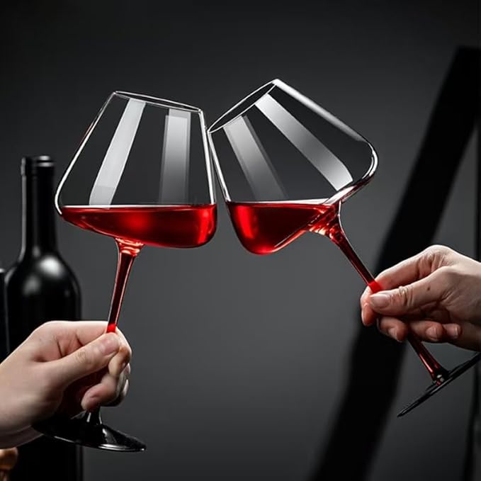 LEMONSODA Concave Champagne & Wine Glasses - Modern Red Stem & Black Bottom for Sparkling Wine, Rosé, Prosecco, Champagne – Handcrafted Barware, Perfect for gift (24oz, Set of 2)
