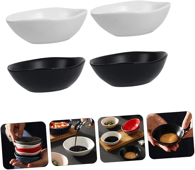 4pcs Ceramic Dipping Plates Mini Sauce Dishes for Appetizers Flavor Serving Tray Versatile Seasoning Dishware Set