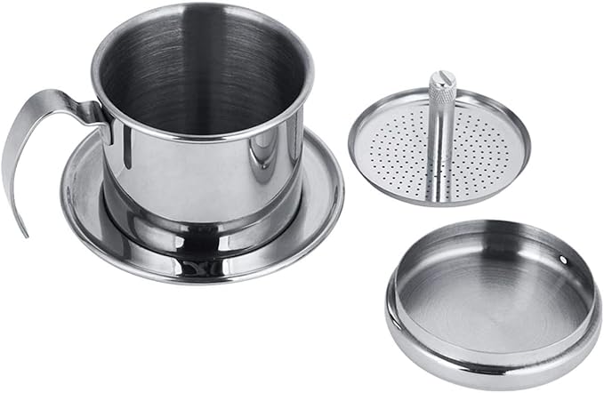 Vietnamese Coffee Drip Filter - Stainless Steel Maker Pot, Single Serving Cup, Manual Infuser Filter Dripper for Coffee Lovers (Silver)