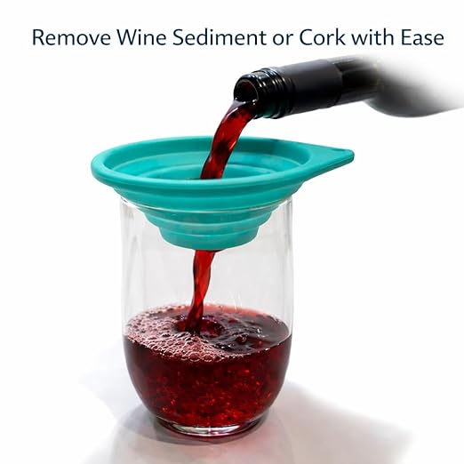 Collapsible Fine Mesh Strainer – Handy 4” Fold-Flat Silicone Funnel with Stainless Steel Filter for Kitchen, Wine, Coffee, Tea, Cocktails, Camping & RV