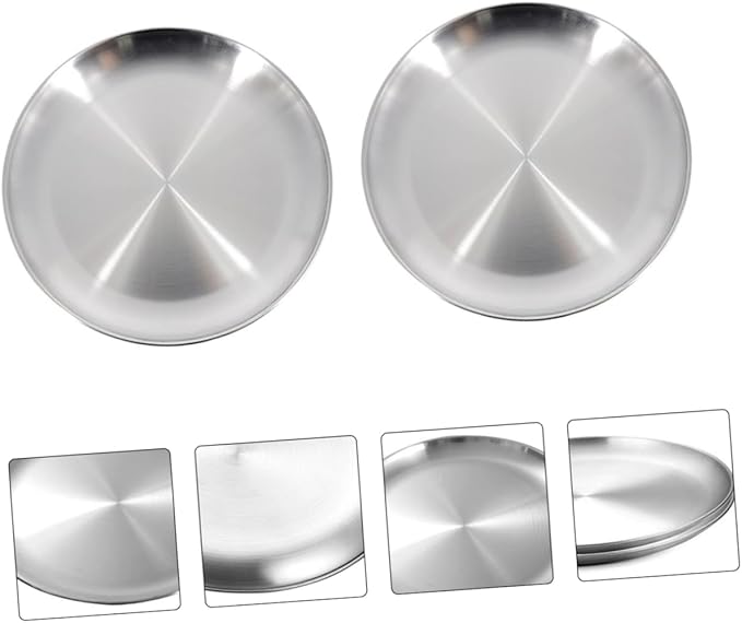 PRETYZOOM 2pcs Elegant Round Bbq Plate Stainless Steel Pizza Serving Trays Storage Plate for Family Gatherings