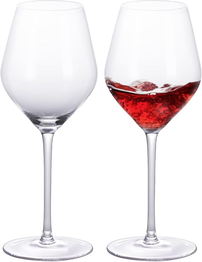 KAMMAK Wine Glasses Crystal Red and White Wine Glasses Set of 2, 16oz Hand Blown Large Glass with Long Stem, Premium Glassware for Wine tasting, Birthday Gift, Party, Anniversary