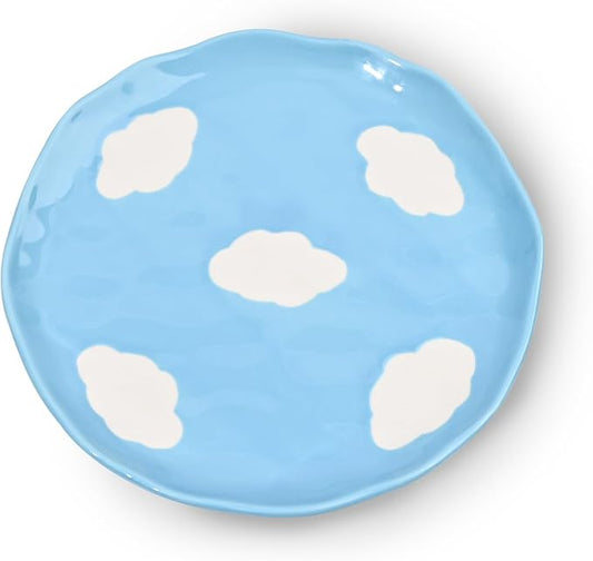 Koythin Floral Ceramic Dinner Plates, 8" Microwave Safe Dishes for Pasta, Modern Rustic Appetizer Plate for Salad Fruits Dessert Cake (Blue Sky and White Clouds)