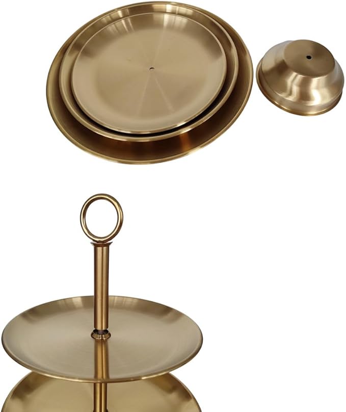 Metal 3 Tier Round Serving Tray, Cupcake Dessert Appetizer Stand, Stainless Steel Cake Cupcake Tower Stand Holder for Home Garden Display Wedding Bridal Shower Birthday Party Supplies (Gold)