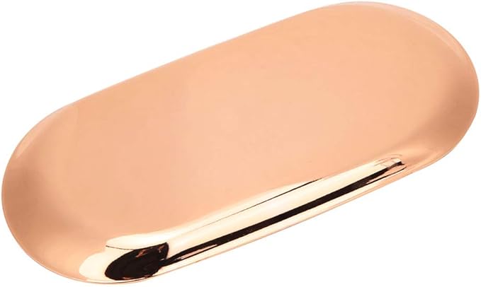 Oval Metal Trays, Stainless Steel Decorative Tray Serving Plate Vanity Trays, Bathroom Candle Trays Fruit Snacks Tray, 23 x 9.5cm (Rose Gold)