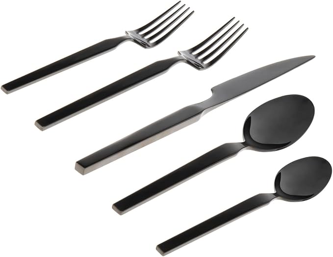 Godinger Flatware with Salad Fork, Dinner Fork, Tablespoon, Teaspoon and Knife, 18/100 Black Mirror Stainless Steel, 20 Piece Set