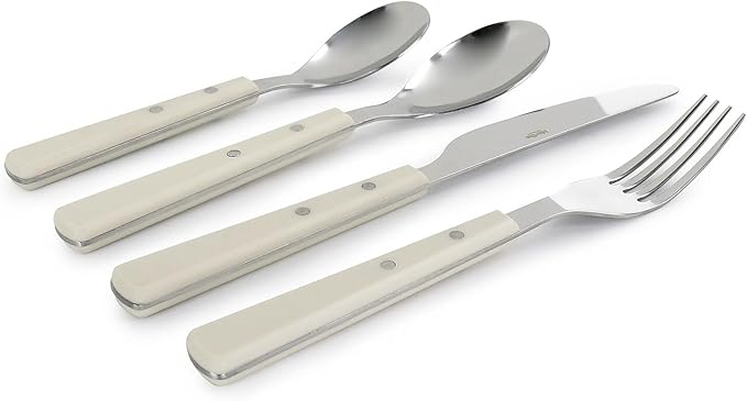 Martha Stewart Watercliffe 16 pc Flatware Silverware Set - Stainless Steel Utensils - Forks, Spoons, Knives - Service for 4 - Linen