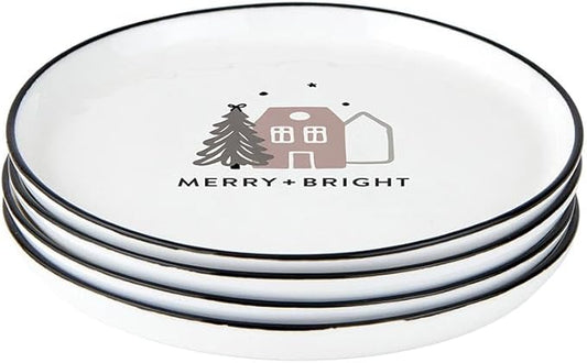 Santa Barbara Design Studio 4-Piece Christmas Appetizer Plate Set White Ceramic Small Plates, 5.25" Diameter, Merry + Bright