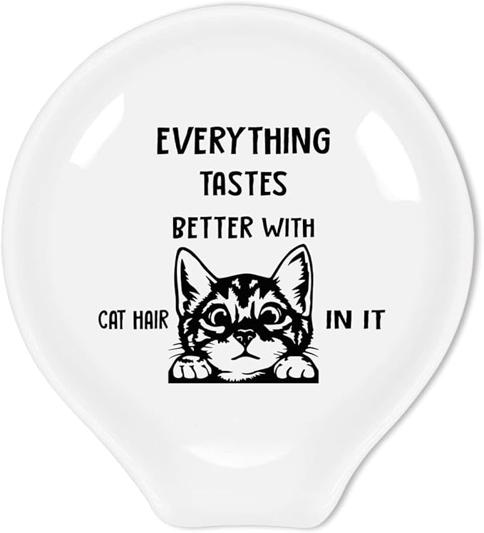 Funny Cat Spoon Rest-Cute Coffee Spoon Holder-Cafe Station Bar Accessories-Cat Hair In It Sign