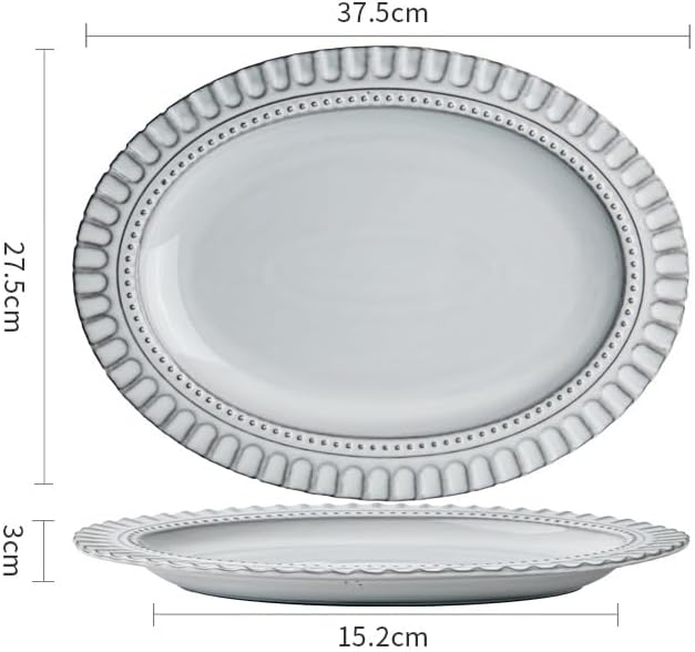 Dinner Plates Extra Large 14.5 Inch Ceramic Plate Embossed Oval Steamed Fish Tray With Slight Flaws Suitable For Restaurant Appetizers Kitchen Salad Bowl