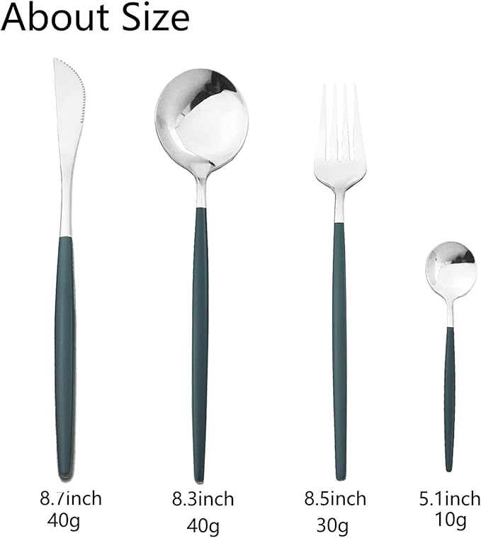 JASHII 24 Piece Titanium Green Plated Stainless Steel Flatware Set, Mouth Utensils Set, Cutlery Set Service for 6 (Green Handle, Shiny Silver)