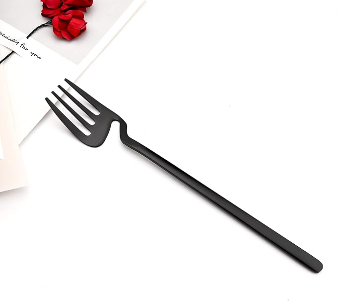 Hangable & Uinque Matte Silverware Flatware Set, 8-Pieces 18/10 Stainless Steel Cutlery Set Suitable For Family Couple Student Office Restaurant Party, Service for 2 (Black)