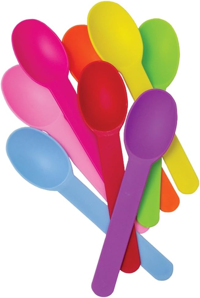 100-Count Heavy Duty Plastic Ice Cream Spoons White Color | Dishwasher Safe & Reusable for Ice Cream, Yogurt | Frozen Dessert Supplies