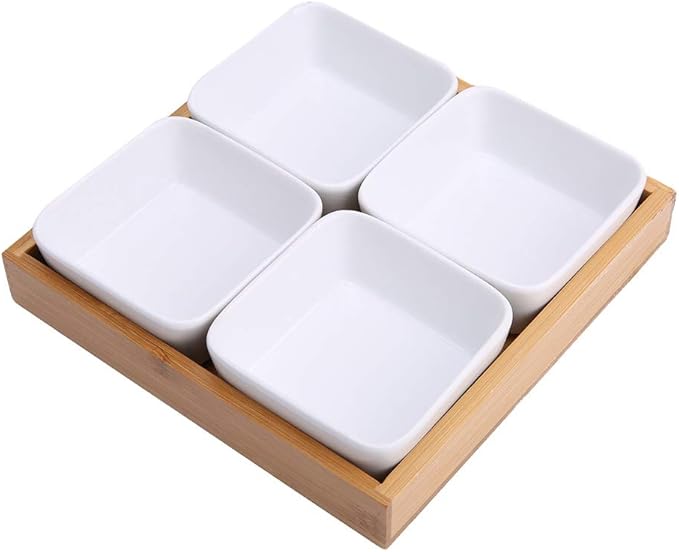 aqxreight Ceramic Appetizer Serving Plate with Tray Cover for Fruits Nuts Desserts The Made Appetizer Serving PlateSnack PlateFruits Plates TrayDesserts Tray P (Four compartments with lid)