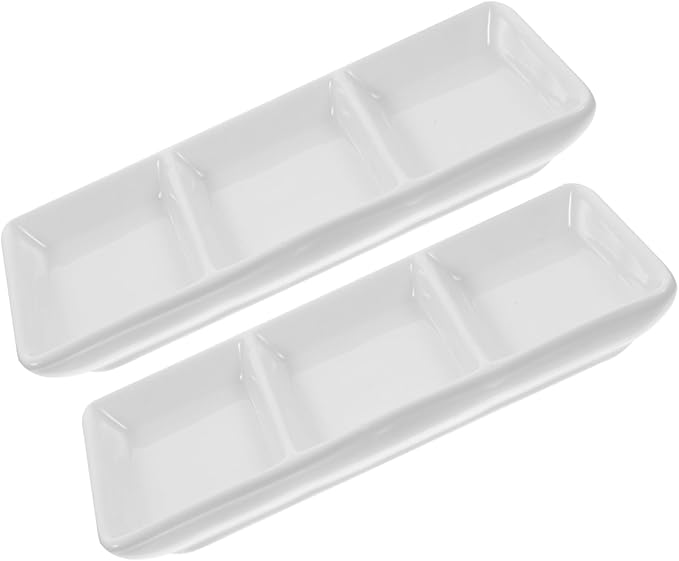 KICHOUSE 2Pcs Rectangular Ceramic Snack Plates with Versatile Appetizer Dipping Bowls for Condiments Fruits Nuts Easy to Clean Food Serving Trays