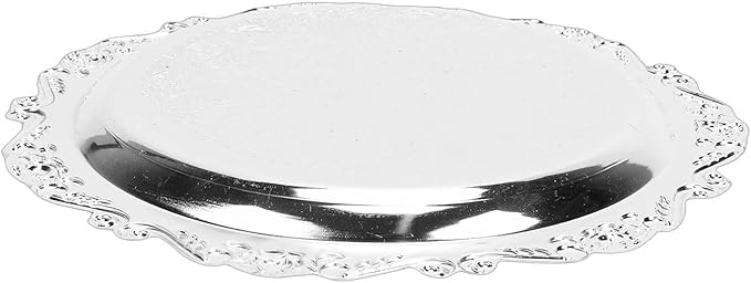 Floral Engraved Serving Platter, Vintage Mirror Decorative Tray with Silver Retro Design, for Housewarming Xmas Party Kitchen Buffet Camping (20cm)
