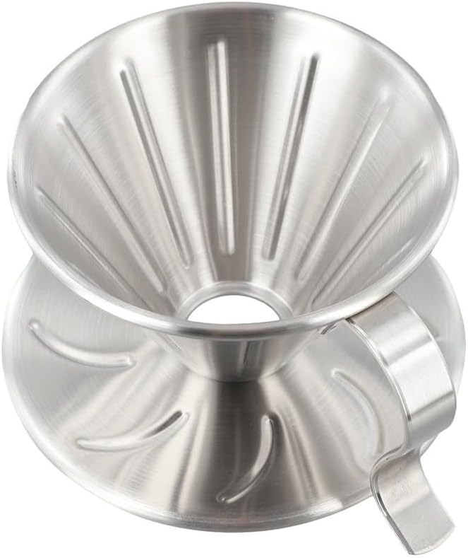 304 Stainless Steel Coffee Dripper with Holder and Ergonomic Handle, Reusable Pour Over Filter Cup Compatible with Various Paper Filters for Home Brewing or Camping(S)