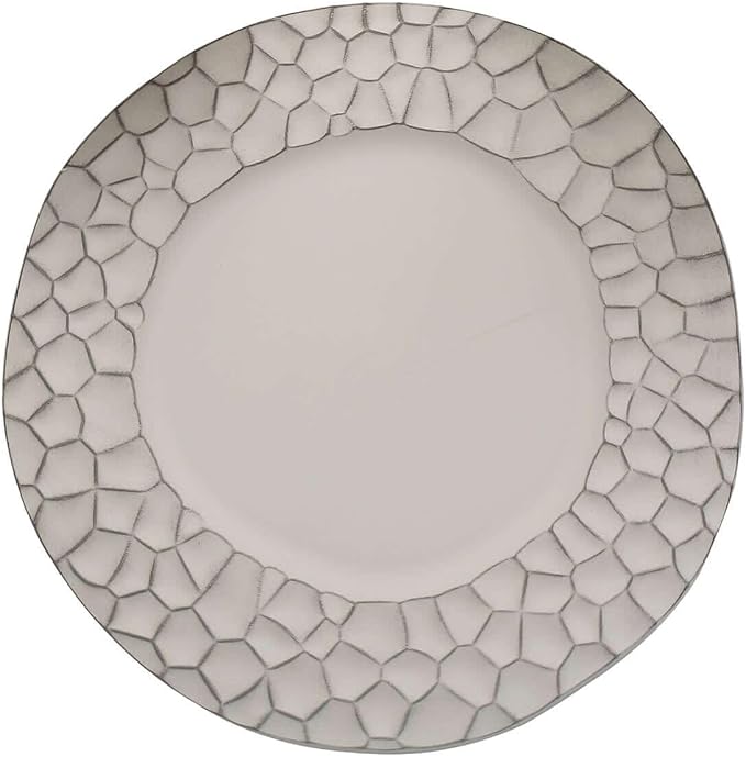 Efavormart 6 Pack | 13" Matte Gray Plastic Hammered Rim Dinner Charger Plates, Decorative Disposable Irregular Round Serving Plates