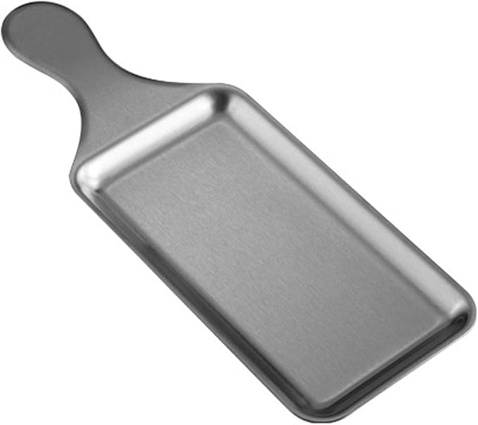 Stainless Steel Serving Plate with Handle - Rectangular Sushi Serving Tray for Western Cuisine, Steaks, Snacks Decorative Tray,Silver,Small