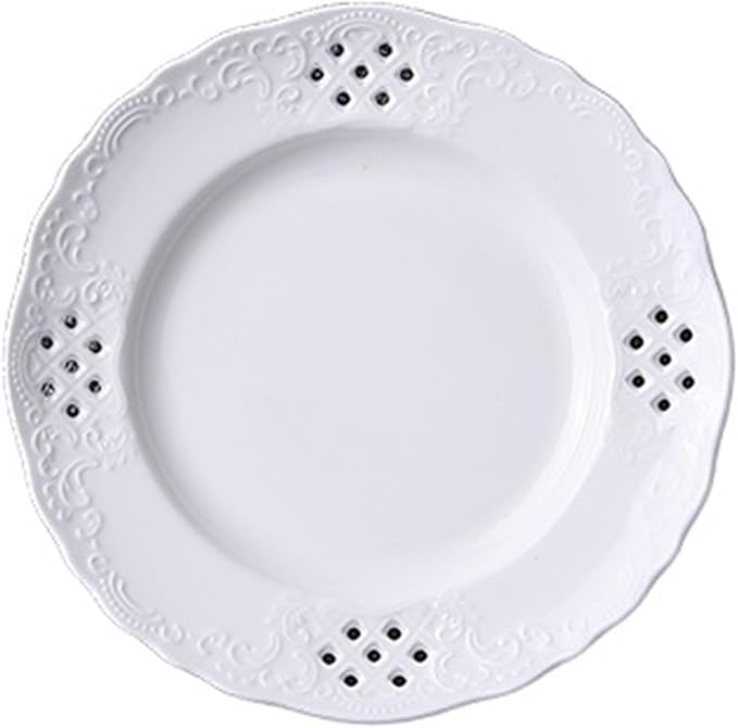 SONGCHAO Party Supplies Hollow Out Dessert Plate White Disc Home Kitchen Restaurant Coffee Shop Flat Plate Ceramic Fruit Plate Round Fruit Tray Party Plates (Color : Medium)