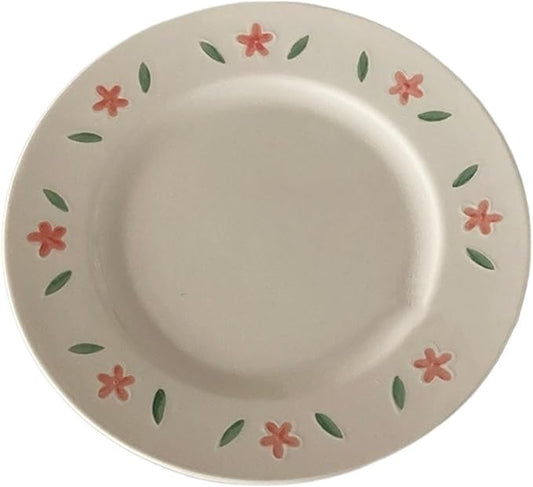 SONGCHAO Party Supplies Vintage Small Fragmented Flowers Dining Plate Ceramic Plate Breakfast Dessert Plate White Round Western Food Fruit Tray Party Plates (Color : B)