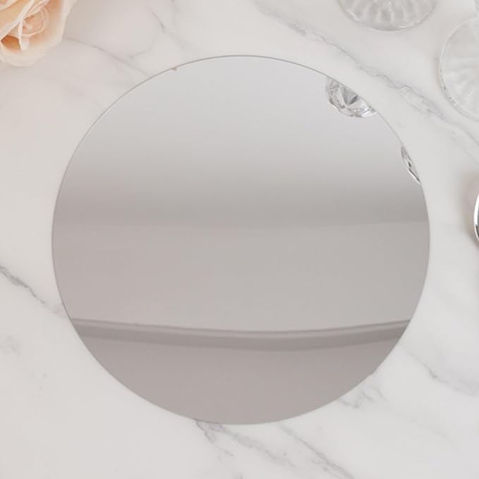 Efavormart 10 Pack Silver Round Acrylic Mirror Tray for Decoration, Circle Candle Plate Centerpiece Bases - 10"