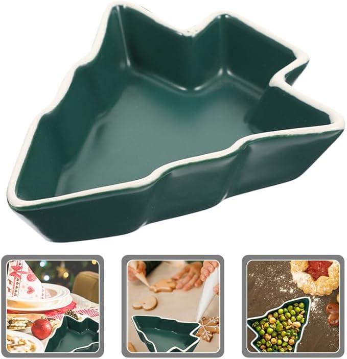 Hemoton Small Christmas Tree Candy Dish, Green Ceramic Xmas Serving Bowl for Snacks Nuts Dips, Mini Holiday Appetizer Plates, Decorative Trinket Tray for Party Hosting