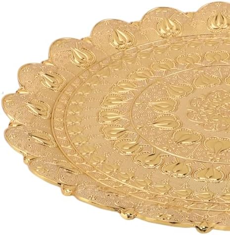 Jeanoko 1PCS Gold Serving Trays, 13.8" Dia Round Metal Serving Tray, Turkish Tea Coffee Serving Tray, Coffee Plate for Bar Outdoor Dessert
