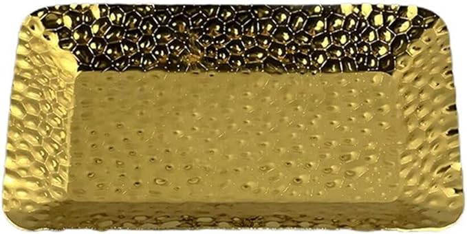 Mini Serving Platter Stainless Steel Serving Tray Hammered Square 6.3 x 4 Inch Small Dessert Plates Coffee Table Tray Decorative Plates for Kitchen Party Gold