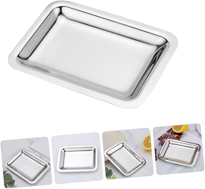 GLEAVI 304 Stainless Steel Snack Dish Thickened Rectangular Serving Tray for Hotel Towels Baking and Fruit Platter Sturdy Kitchen Organizer