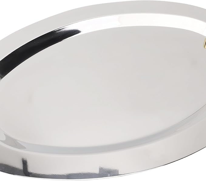 Silver Tray with Stainless Steel Platter with Handle – Multifunction Portable Serving Tray for Restaurant & Hotel Buffet, Rectangle Shape, 47.5cm (Round Shape with Gold Handle, 46cm)