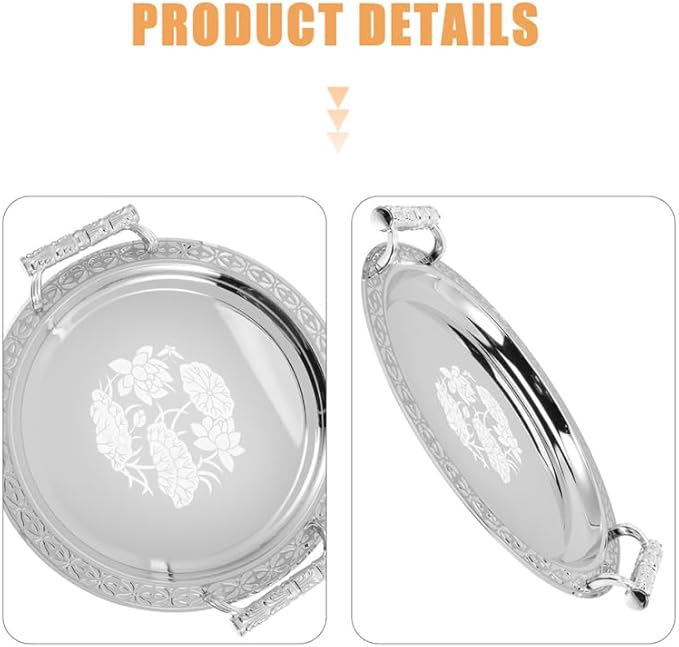 European Style Round Pattern Serving Tray 13.18In Fruit Plate for Snacks Desserts and Home Storage Decorative Tray for Kitchen and Living Room