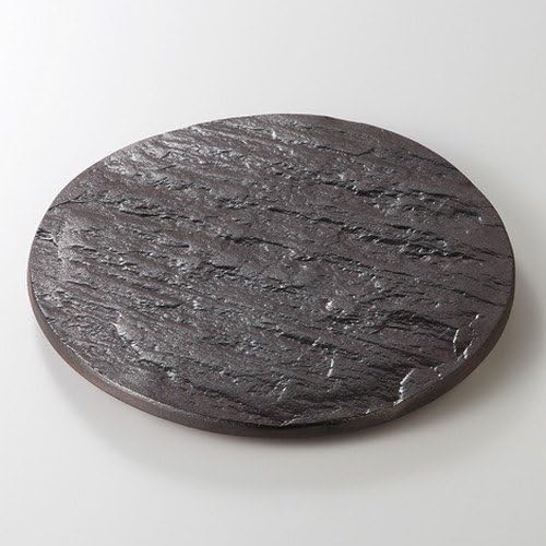 Black Ceramic Plate Stone Grain 4 Foot 7.0 Plate [8.3 x 0.8 inches (21 x 2 cm), 26.5 oz (750 g), Appetizer Plate, Restaurant, Ryokan, Japanese Tableware, Restaurant, Commercial Use