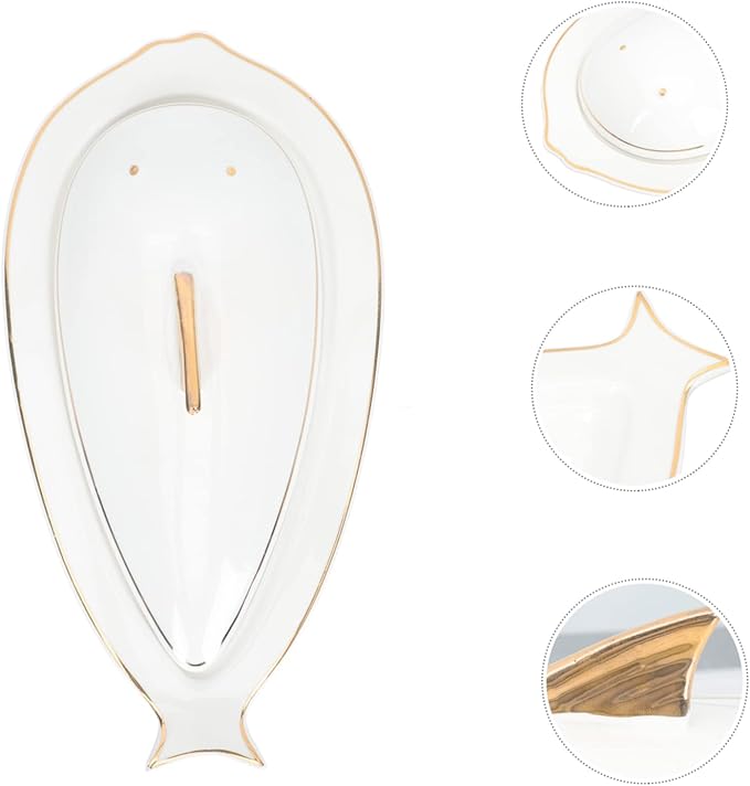 Unomor Fish Shape Plate Ceramic Storage Holder Gold Fish Decor Easy Clean Suitable for Hot Cold Meals