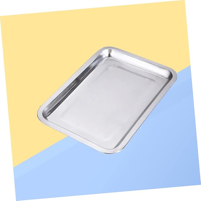 Thickened Stainless Steel Grill Tray 43x33cm Flat Square BBQ Pan for Outdoor Cooking Heavy Duty Serving Dish for Fish and Vegetables